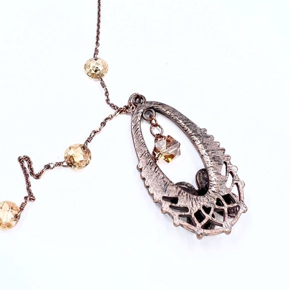 New / Handcrafted - Crystal Accent Flower Drop Pendant Copper Tone 16” Necklace - Picture 7 of 8